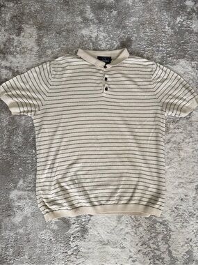 Topman Cream Striped Short-Sleeve Polo